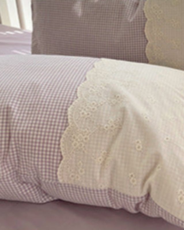 Sophia Gingham Lace Washed Cotton Bedding Set / Ocean Blue