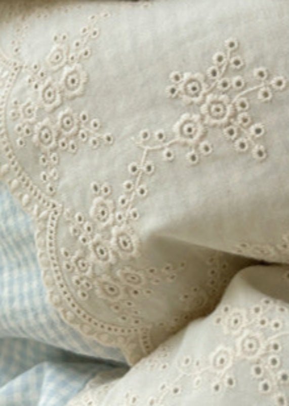 Sophia Gingham Lace Washed Cotton Bedding Set / Ocean Blue