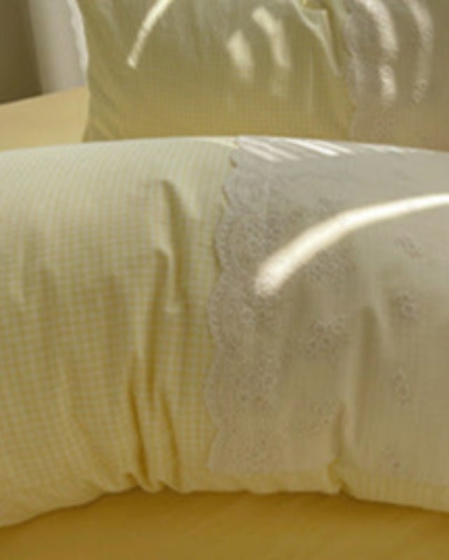 Sophia Gingham Lace Washed Cotton Bedding Set / Ocean Blue