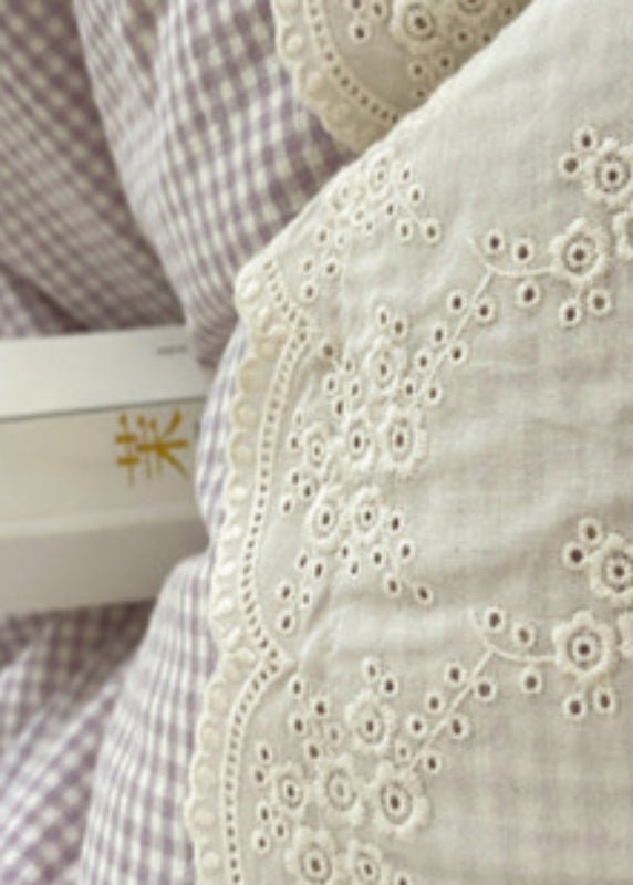 Sophia Gingham Lace Washed Cotton Bedding Set / Ocean Blue