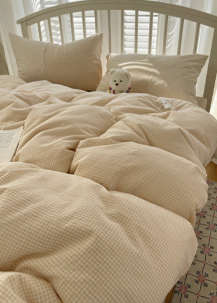 Sophia Gingham Lace Washed Cotton Bedding Set / Ocean Blue