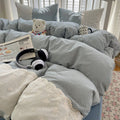 Sophia Gingham Lace Washed Cotton Bedding Set / Blue