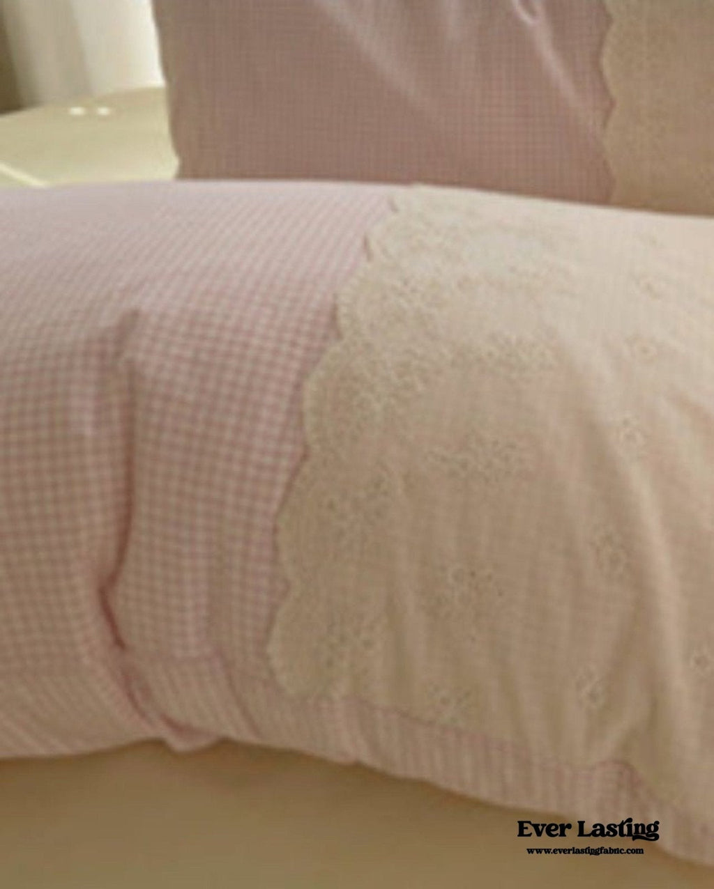 Sophia Gingham Lace Washed Cotton Bedding Set / Blue