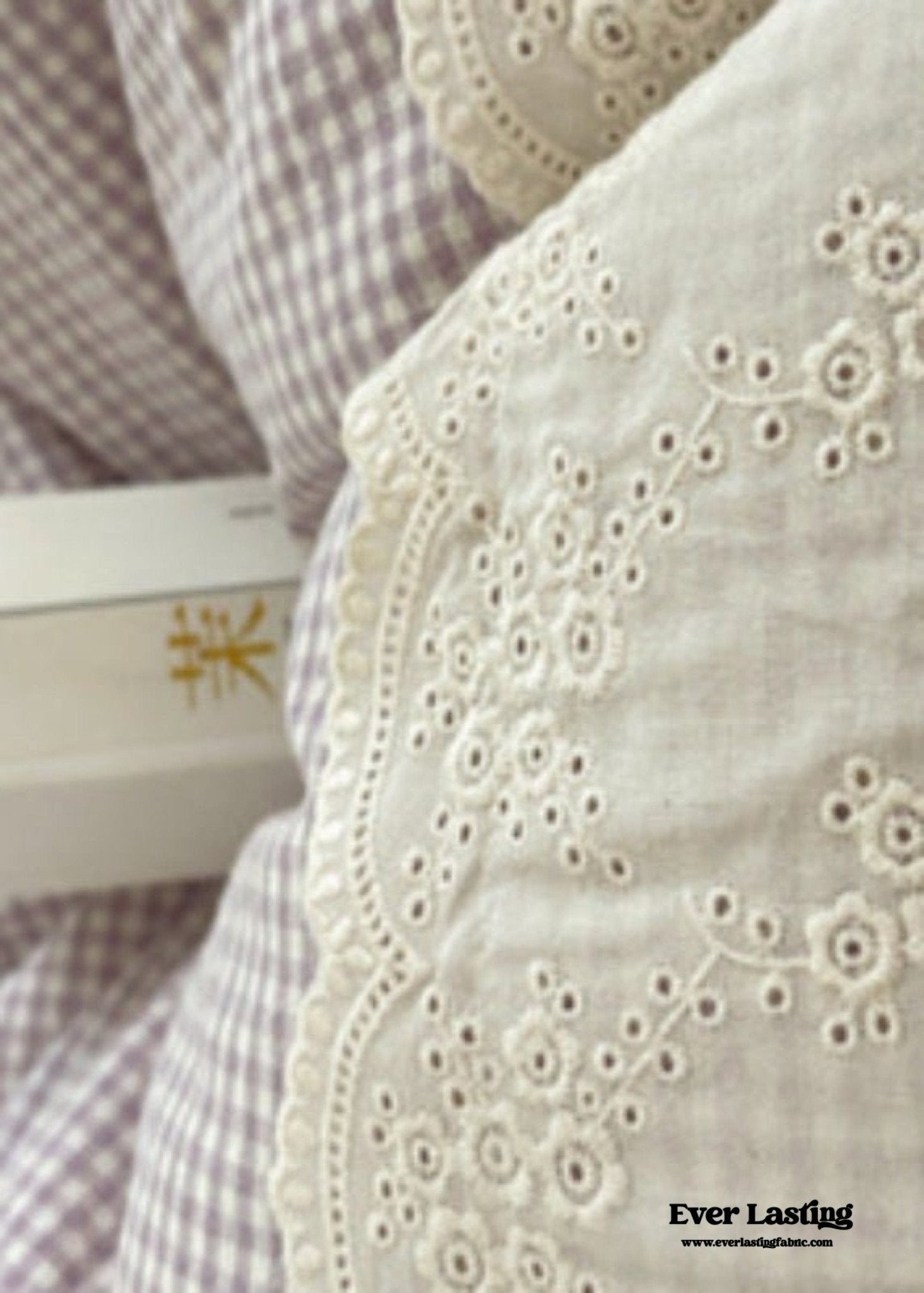 Sophia Gingham Lace Washed Cotton Bedding Set / Blue