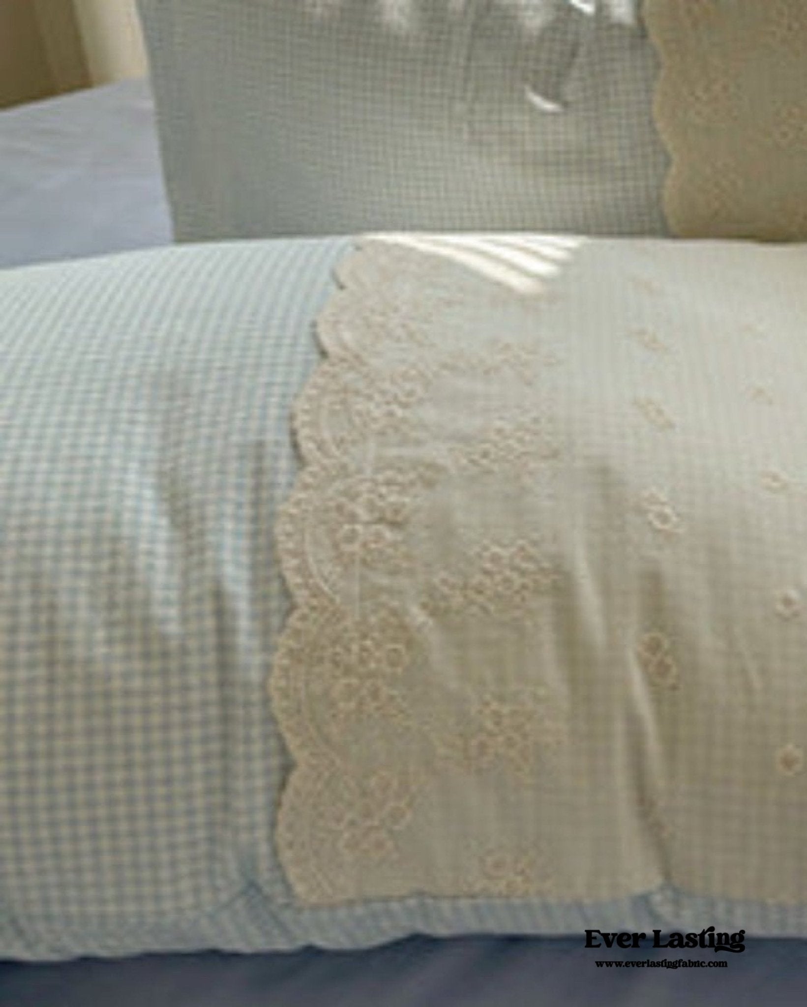 Sophia Gingham Lace Washed Cotton Bedding Set / Blue