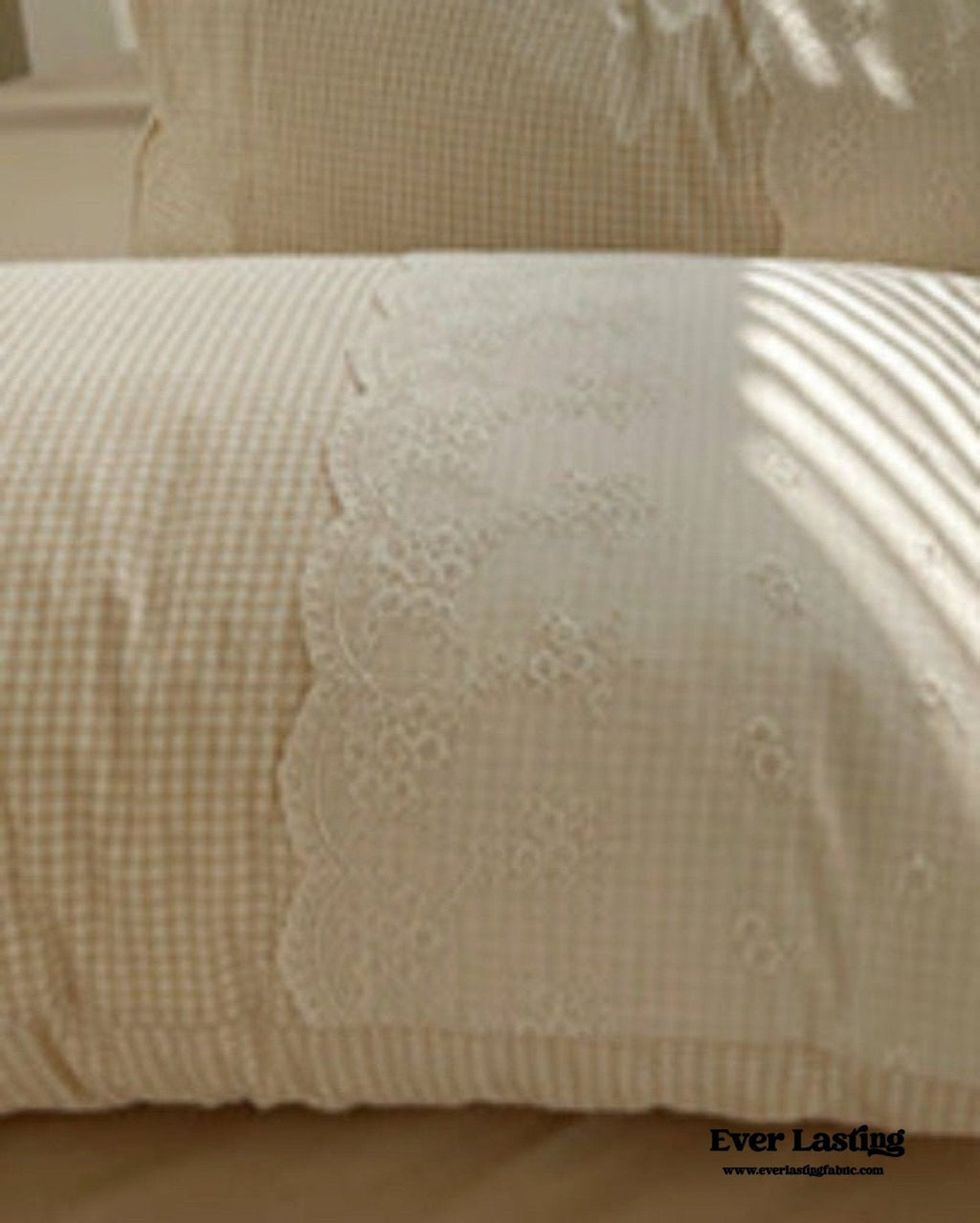Sophia Gingham Lace Washed Cotton Bedding Set / Blue
