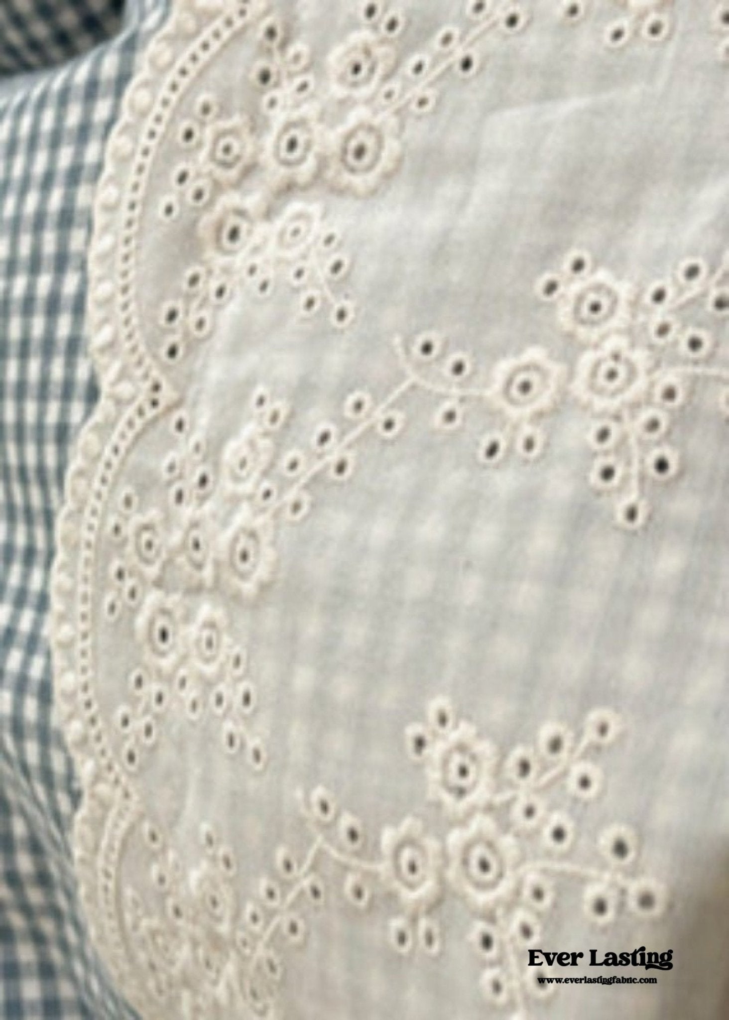 Sophia Gingham Lace Washed Cotton Bedding Set / Blue