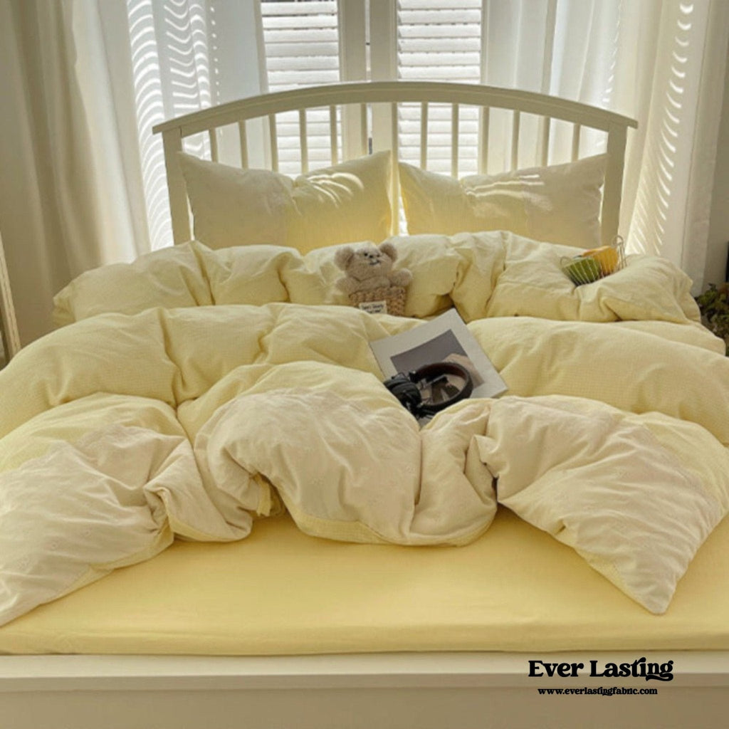 Sophia Gingham Lace Washed Cotton Bedding Set / Blue
