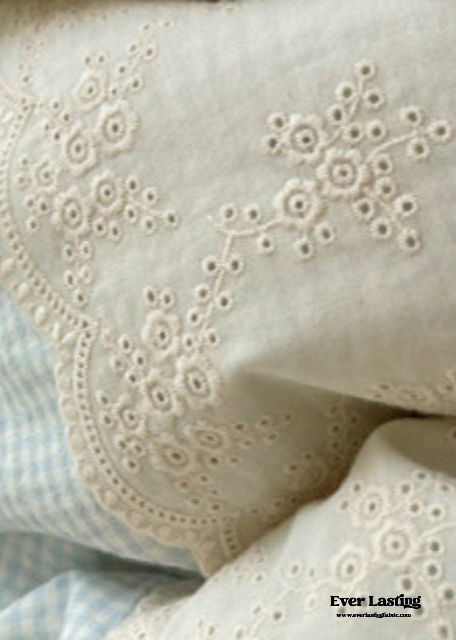 Sophia Gingham Lace Washed Cotton Bedding Set / Blue