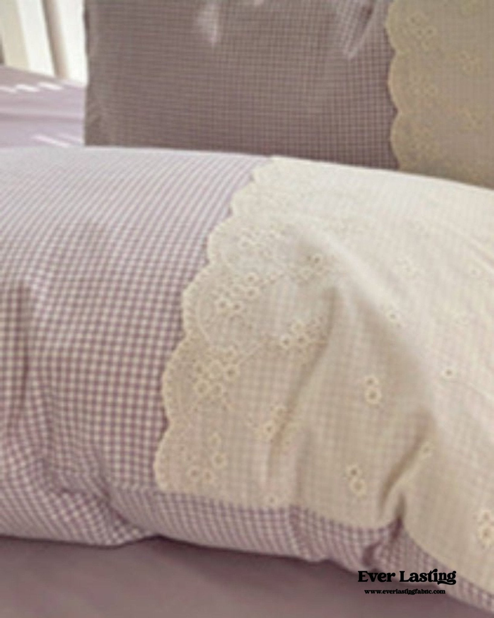 Sophia Gingham Lace Washed Cotton Bedding Set / Blue
