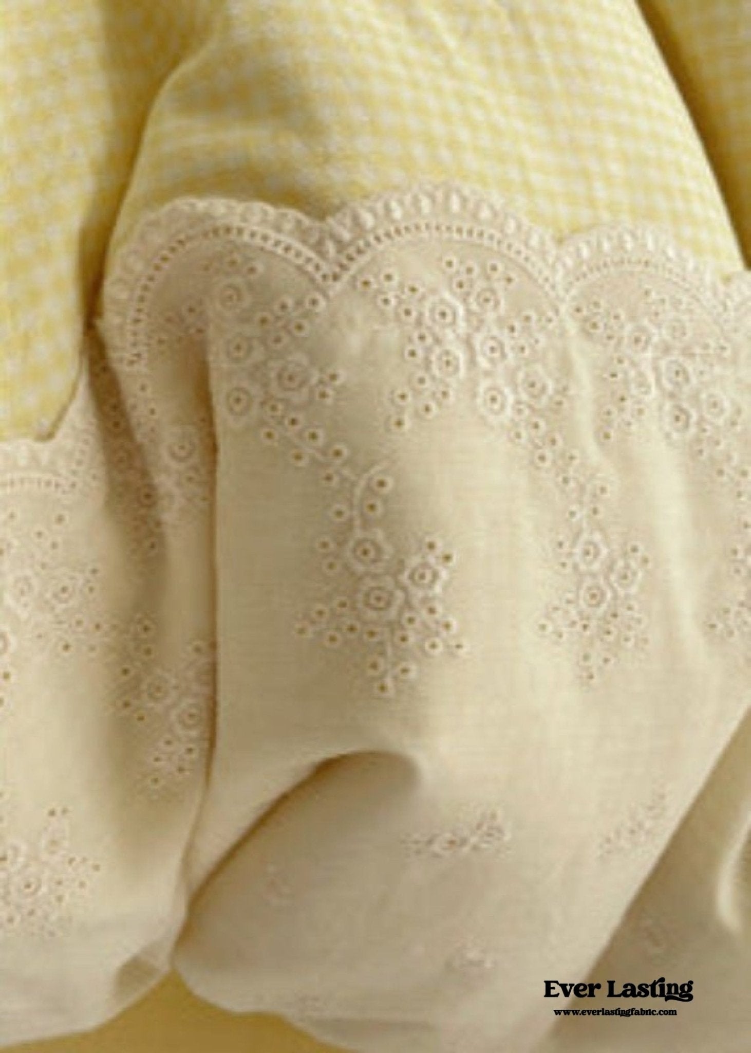 Sophia Gingham Lace Washed Cotton Bedding Set / Blue