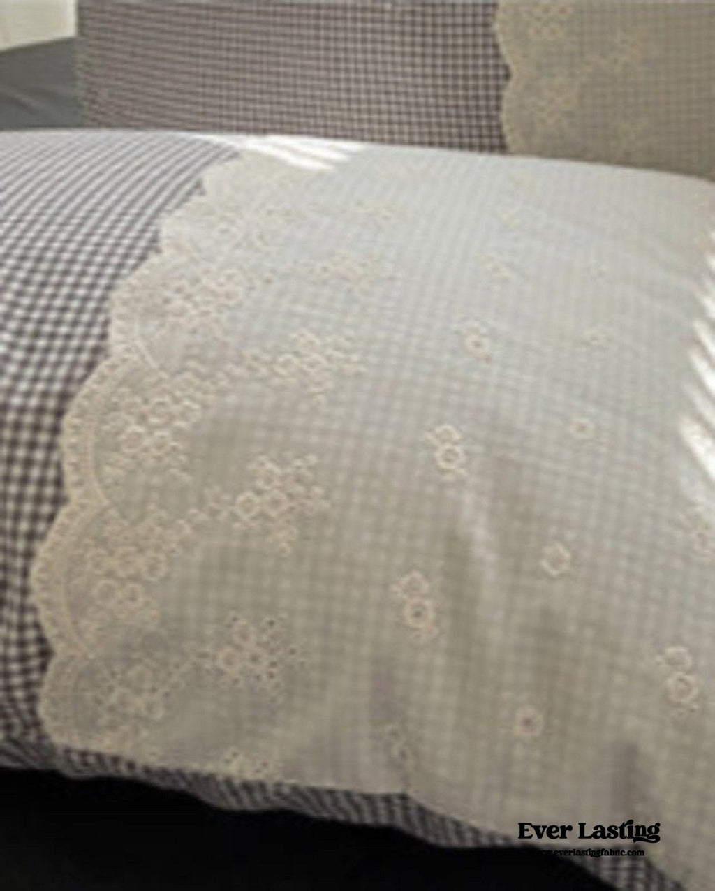Sophia Gingham Lace Washed Cotton Bedding Set / Blue