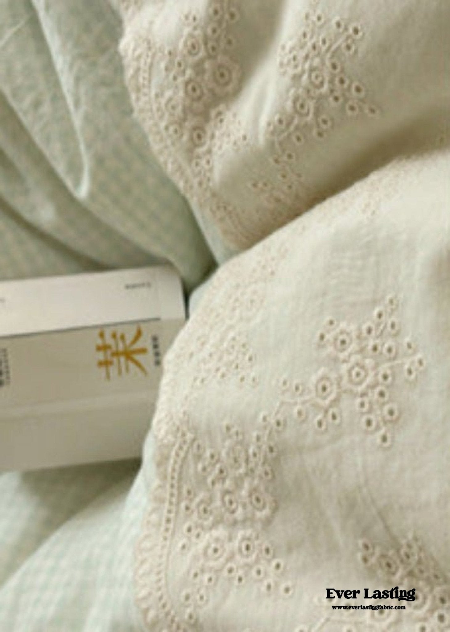 Sophia Gingham Lace Washed Cotton Bedding Set / Blue