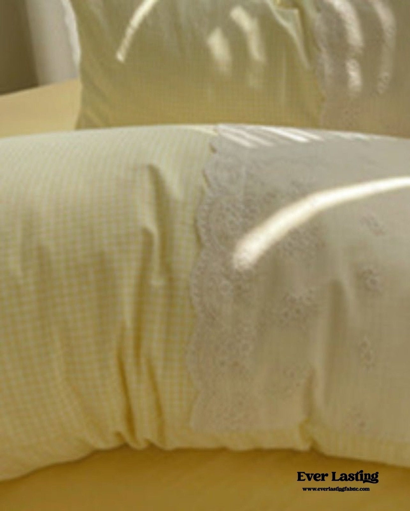 Sophia Gingham Lace Washed Cotton Bedding Set / Blue