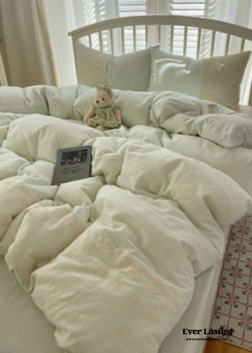 Sophia Gingham Lace Washed Cotton Bedding Set / Pink