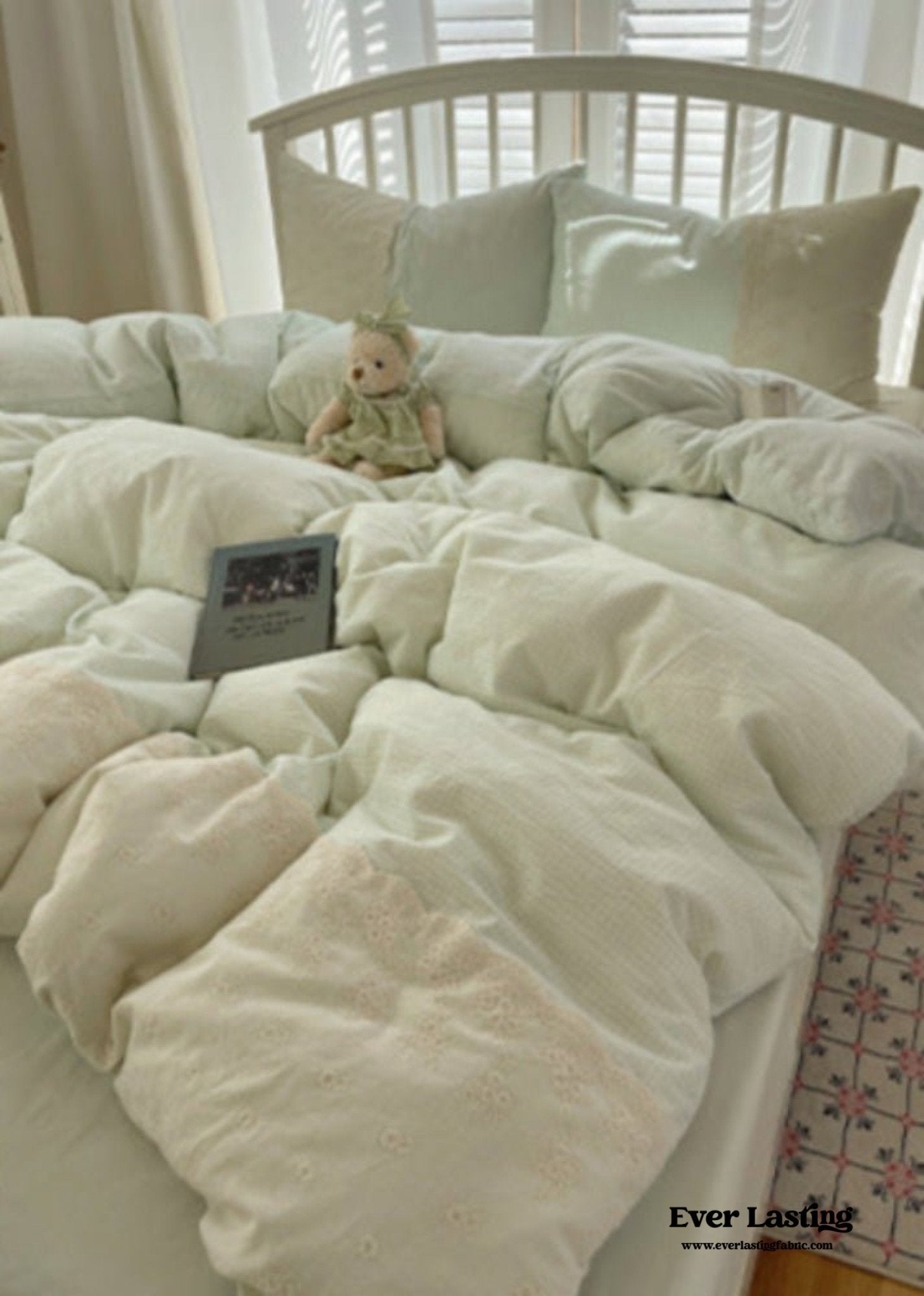 Sophia Gingham Lace Washed Cotton Bedding Set / Pink