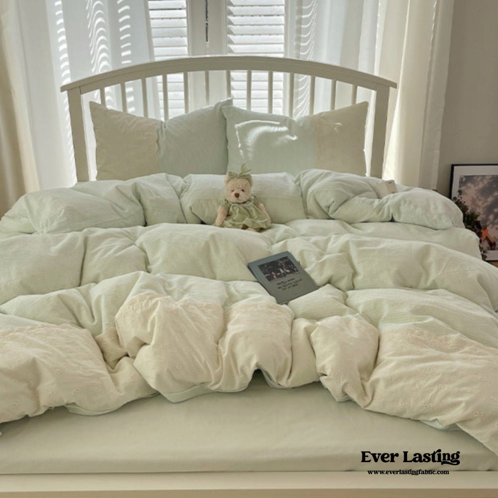 Sophia Gingham Lace Washed Cotton Bedding Set / Pink
