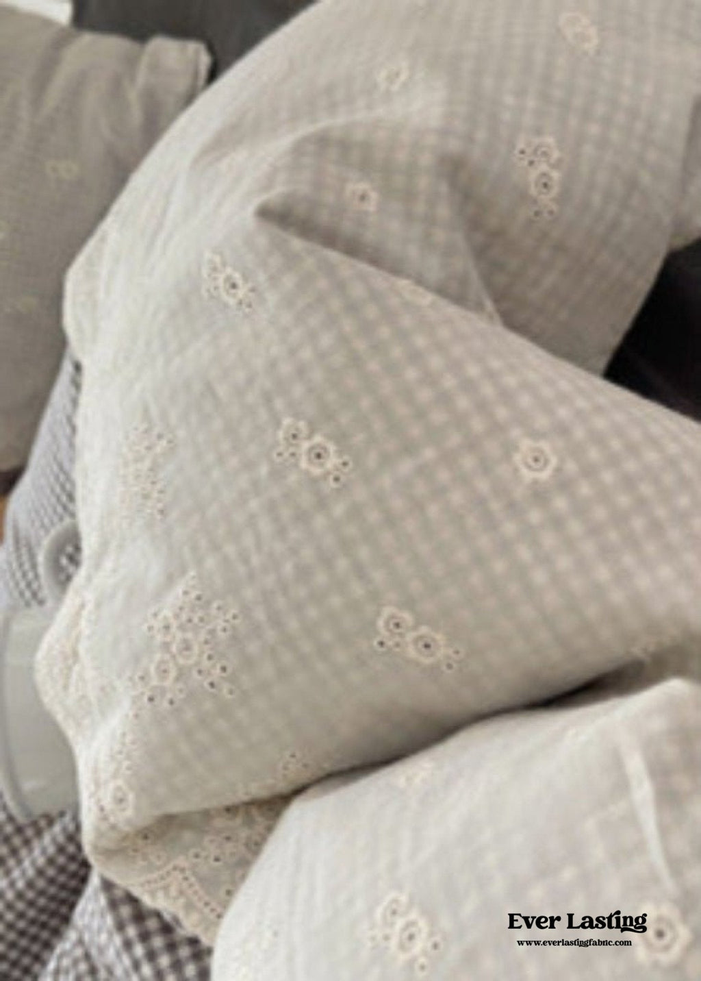 Sophia Gingham Lace Washed Cotton Bedding Set / Pink