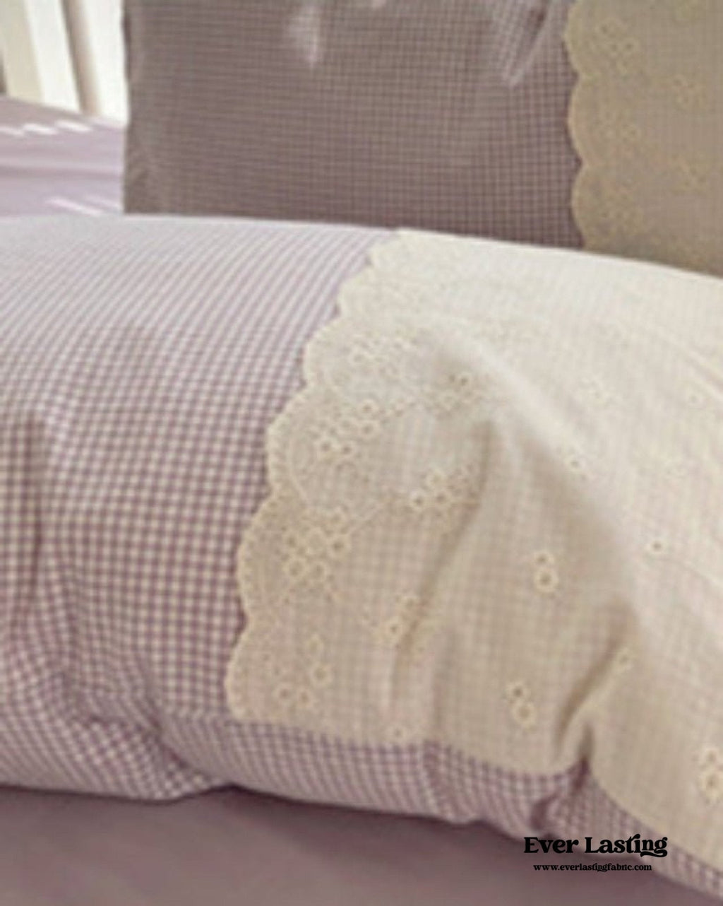 Sophia Gingham Lace Washed Cotton Bedding Set / Pink