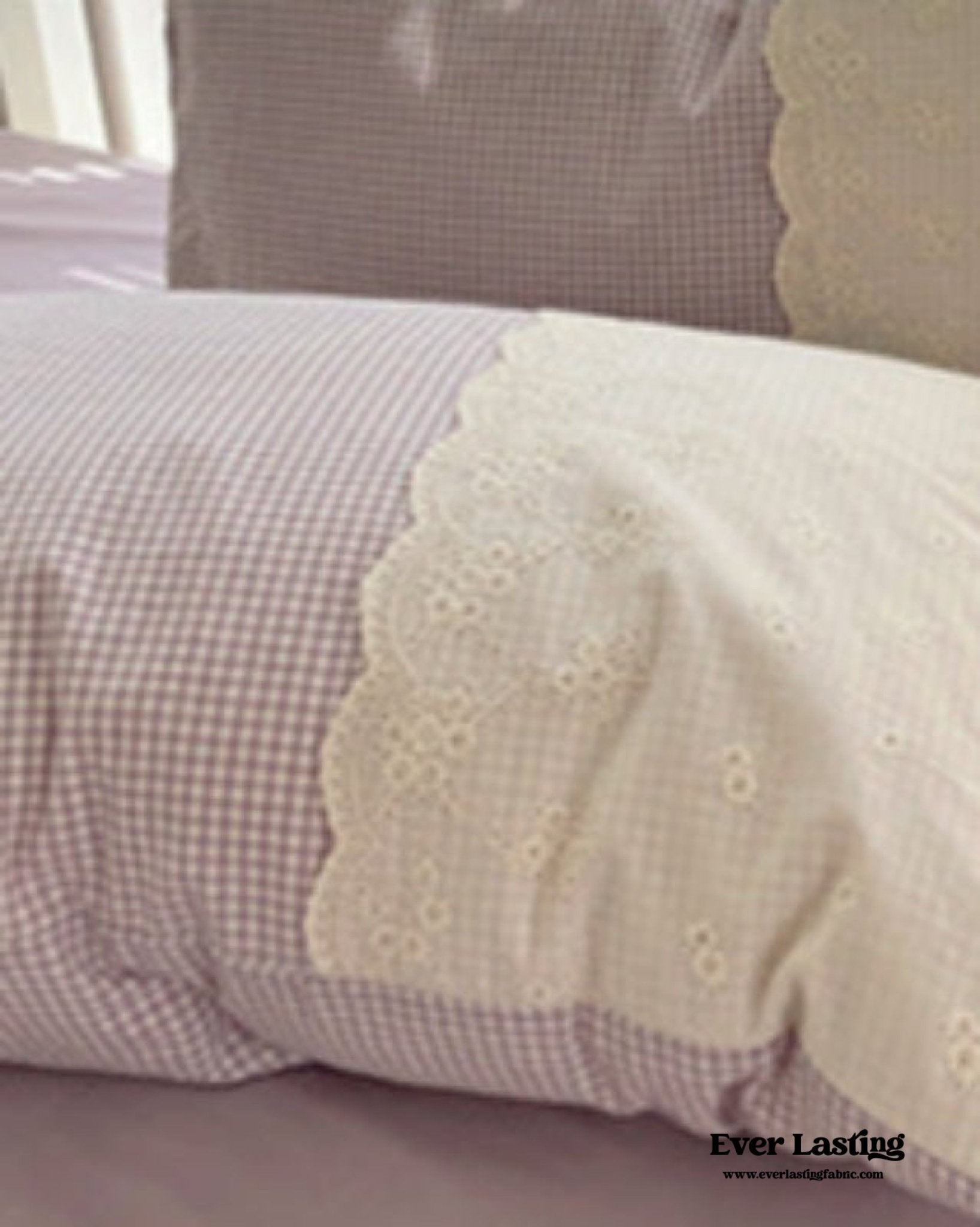 Sophia Gingham Lace Washed Cotton Bedding Set / Pink