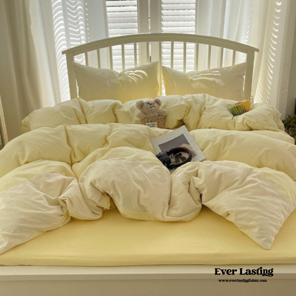 Sophia Gingham Lace Washed Cotton Bedding Set / Pink