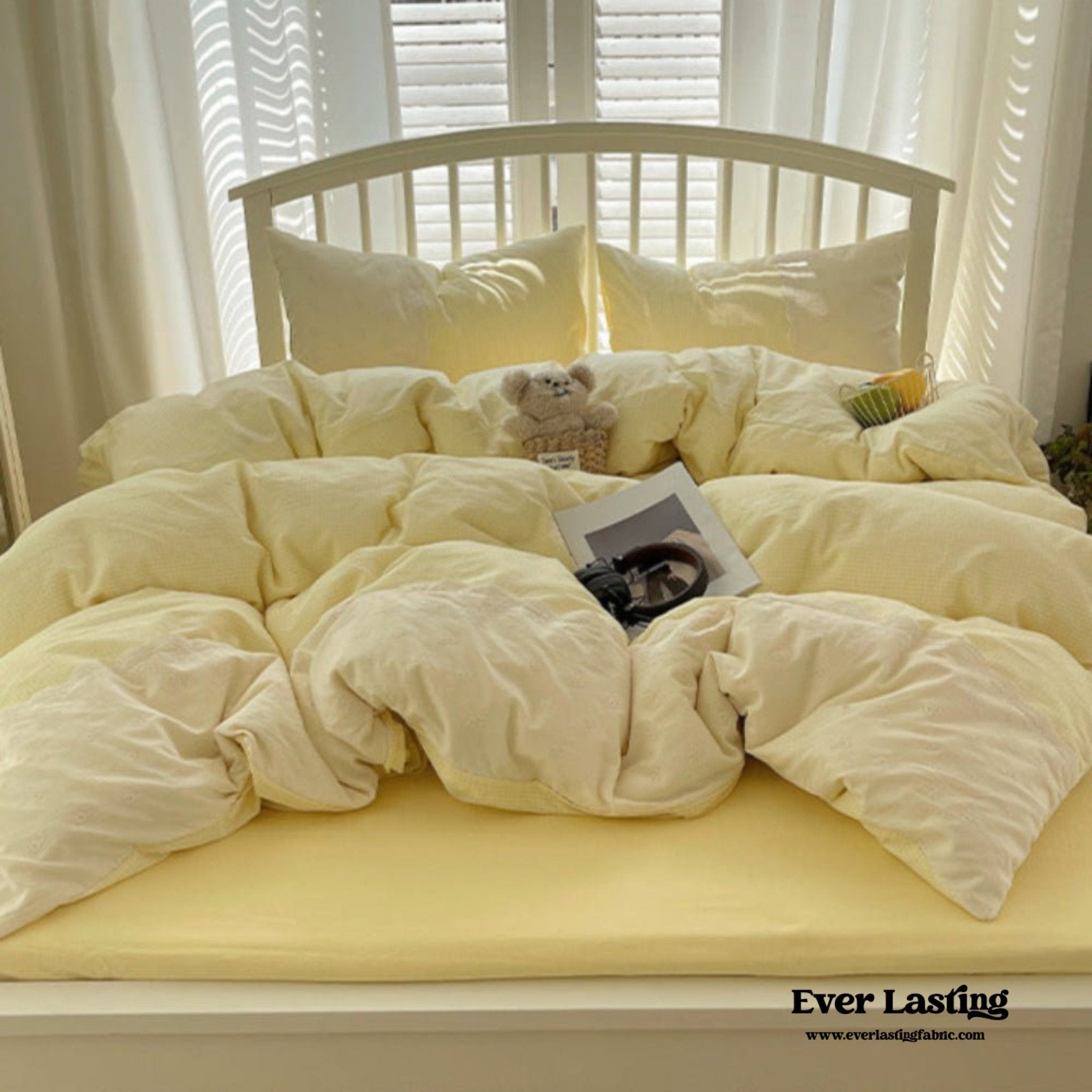Sophia Gingham Lace Washed Cotton Bedding Set / Pink