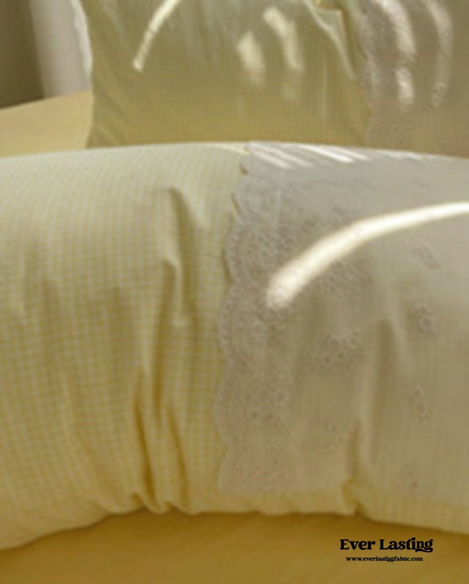 Sophia Gingham Lace Washed Cotton Bedding Set / Pink