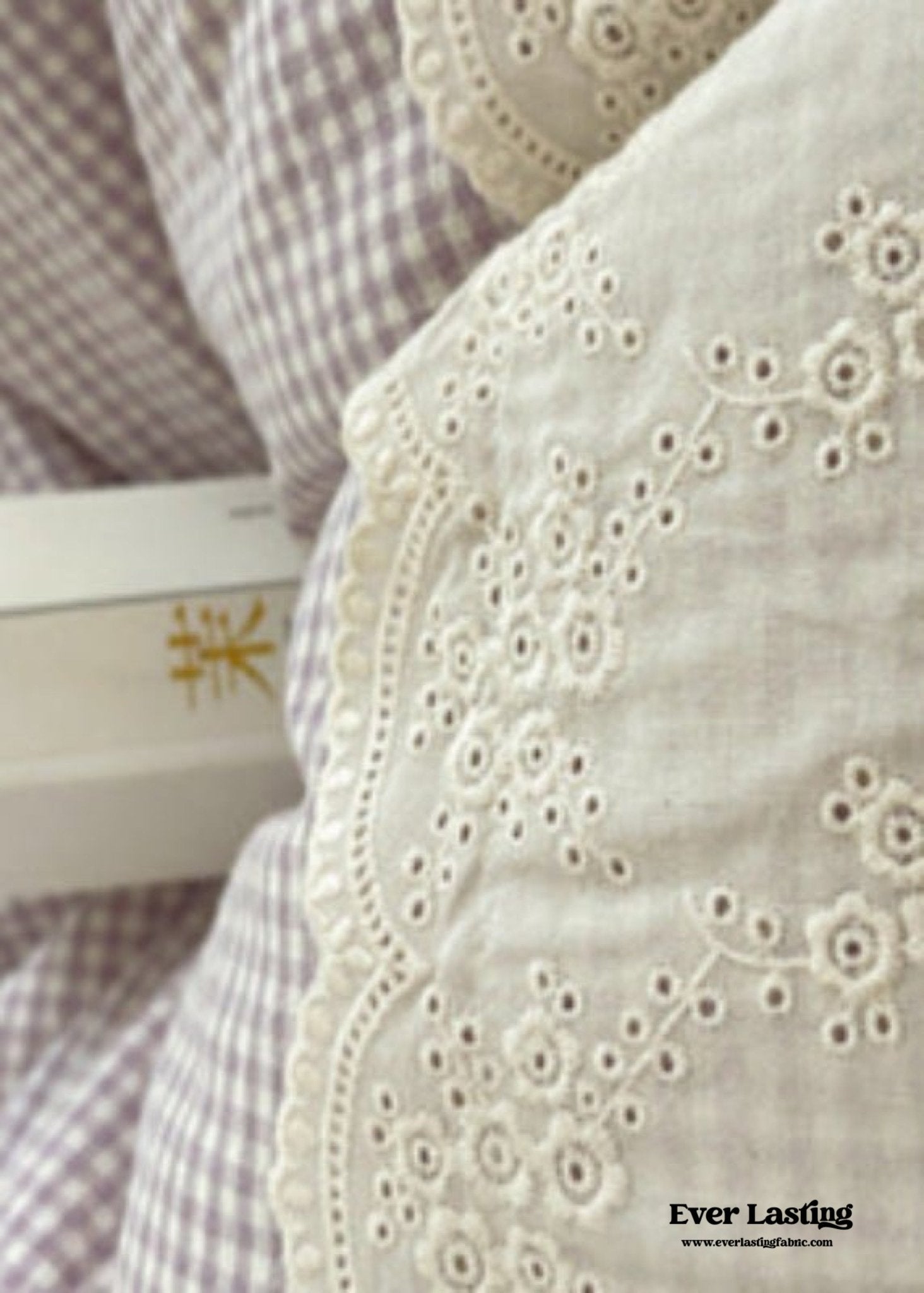Sophia Gingham Lace Washed Cotton Bedding Set / Pink