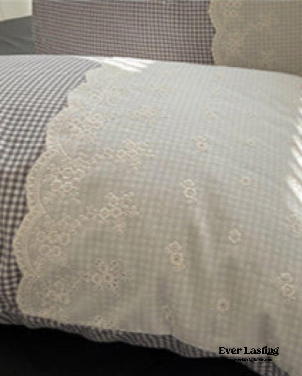Sophia Gingham Lace Washed Cotton Bedding Set / Pink