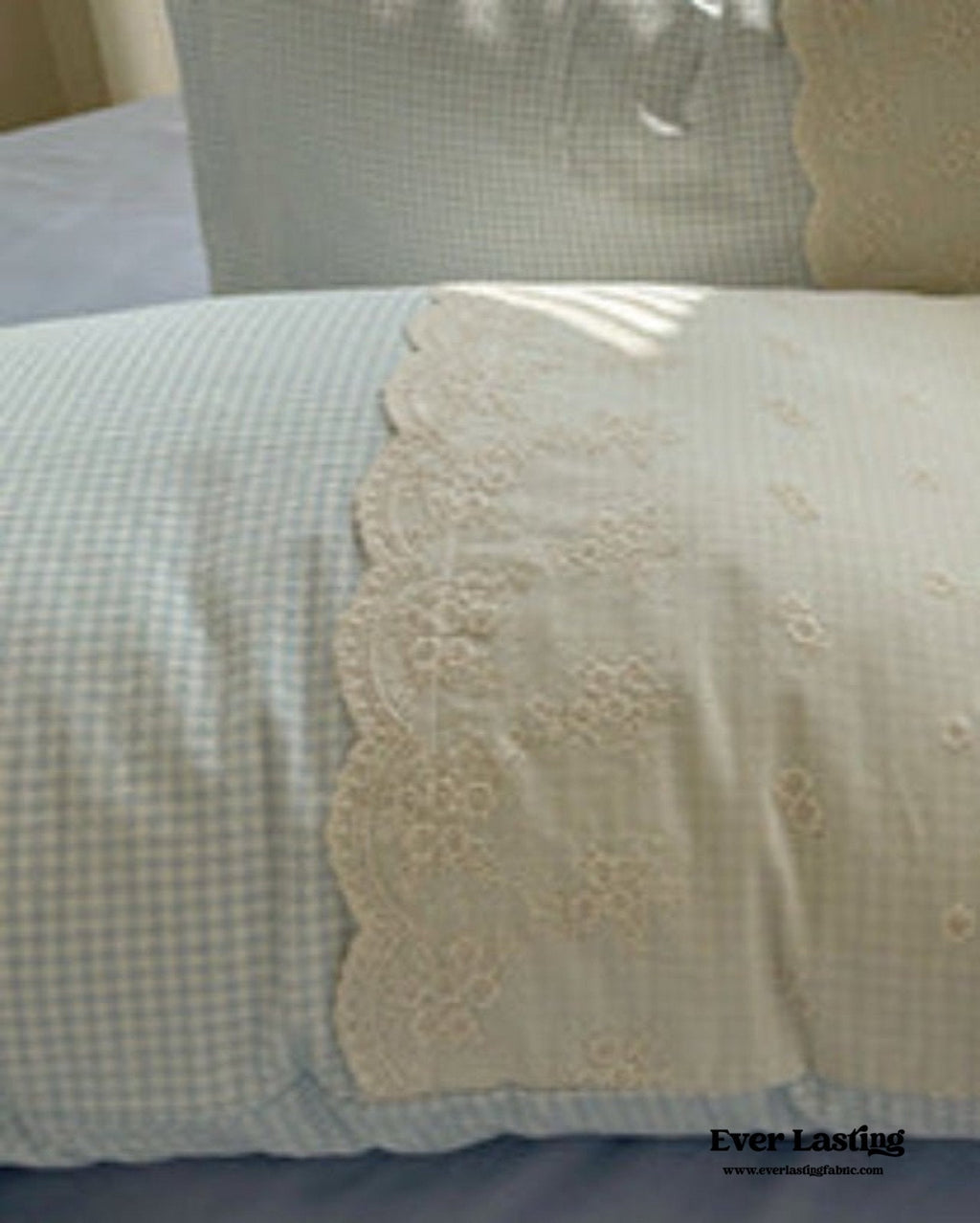 Sophia Gingham Lace Washed Cotton Bedding Set / Pink