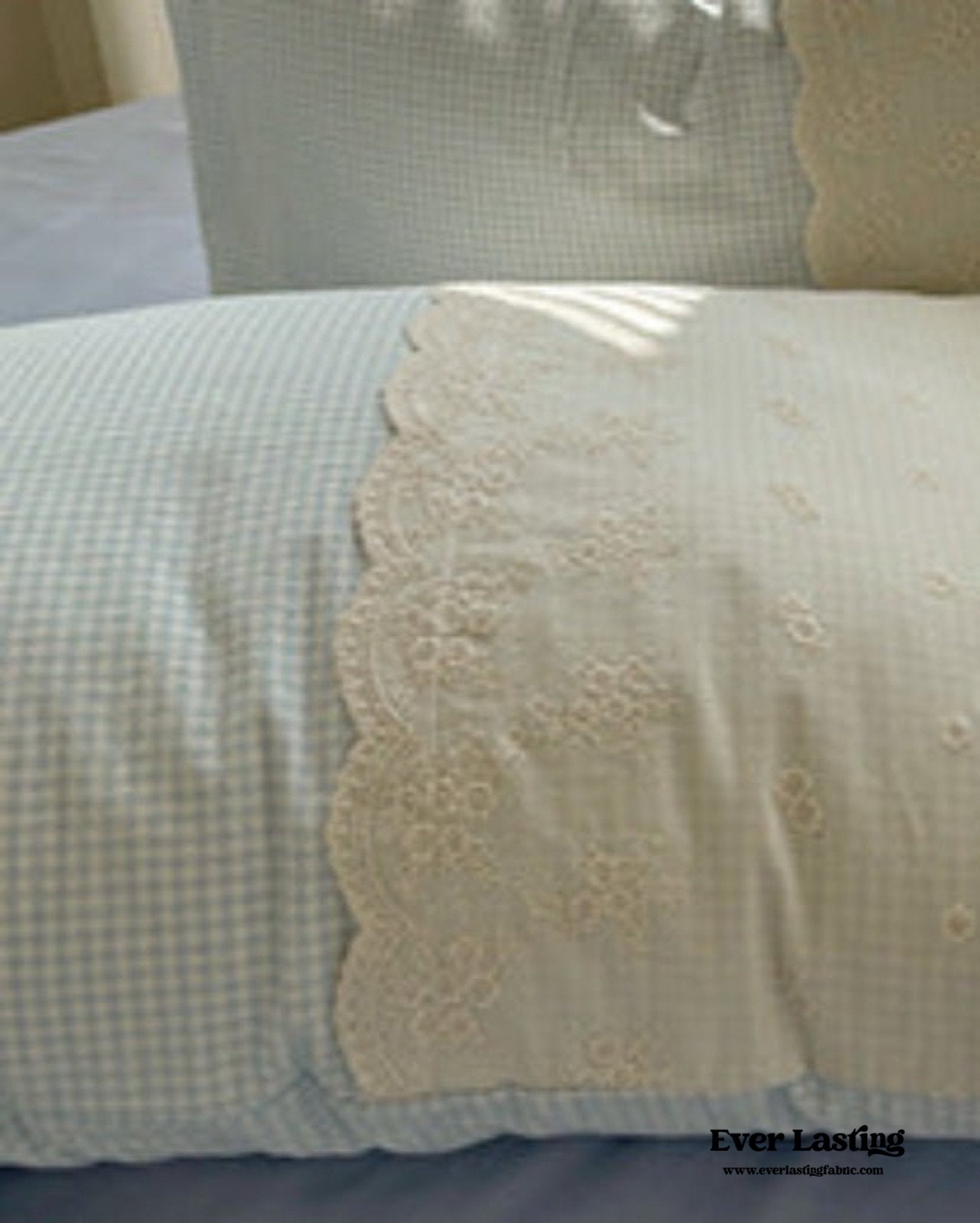 Sophia Gingham Lace Washed Cotton Bedding Set / Pink