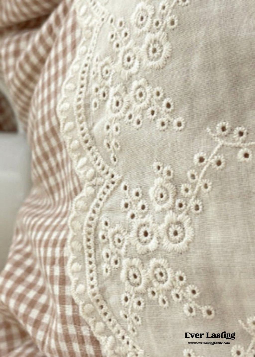 Sophia Gingham Lace Washed Cotton Bedding Set / Pink