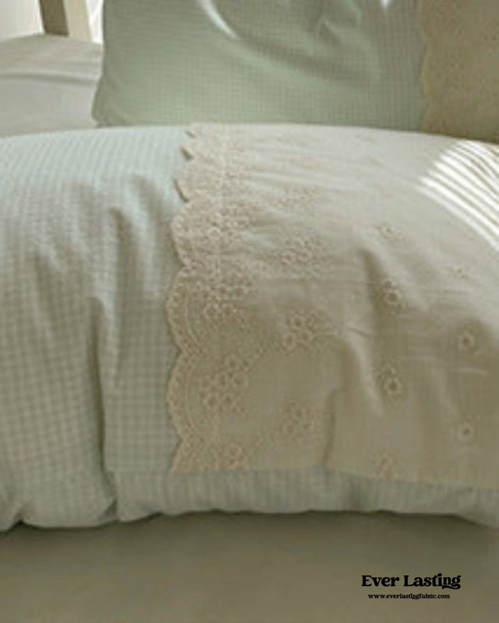 Sophia Gingham Lace Washed Cotton Bedding Set / Pink