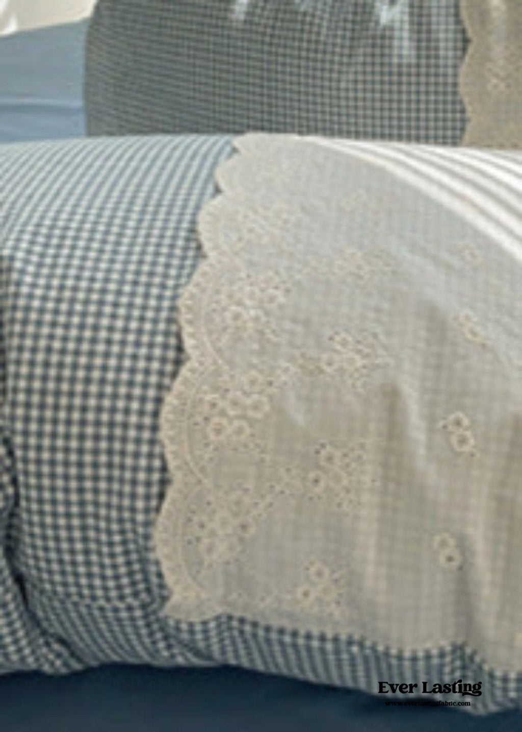 Sophia Gingham Lace Washed Cotton Bedding Set / Pink