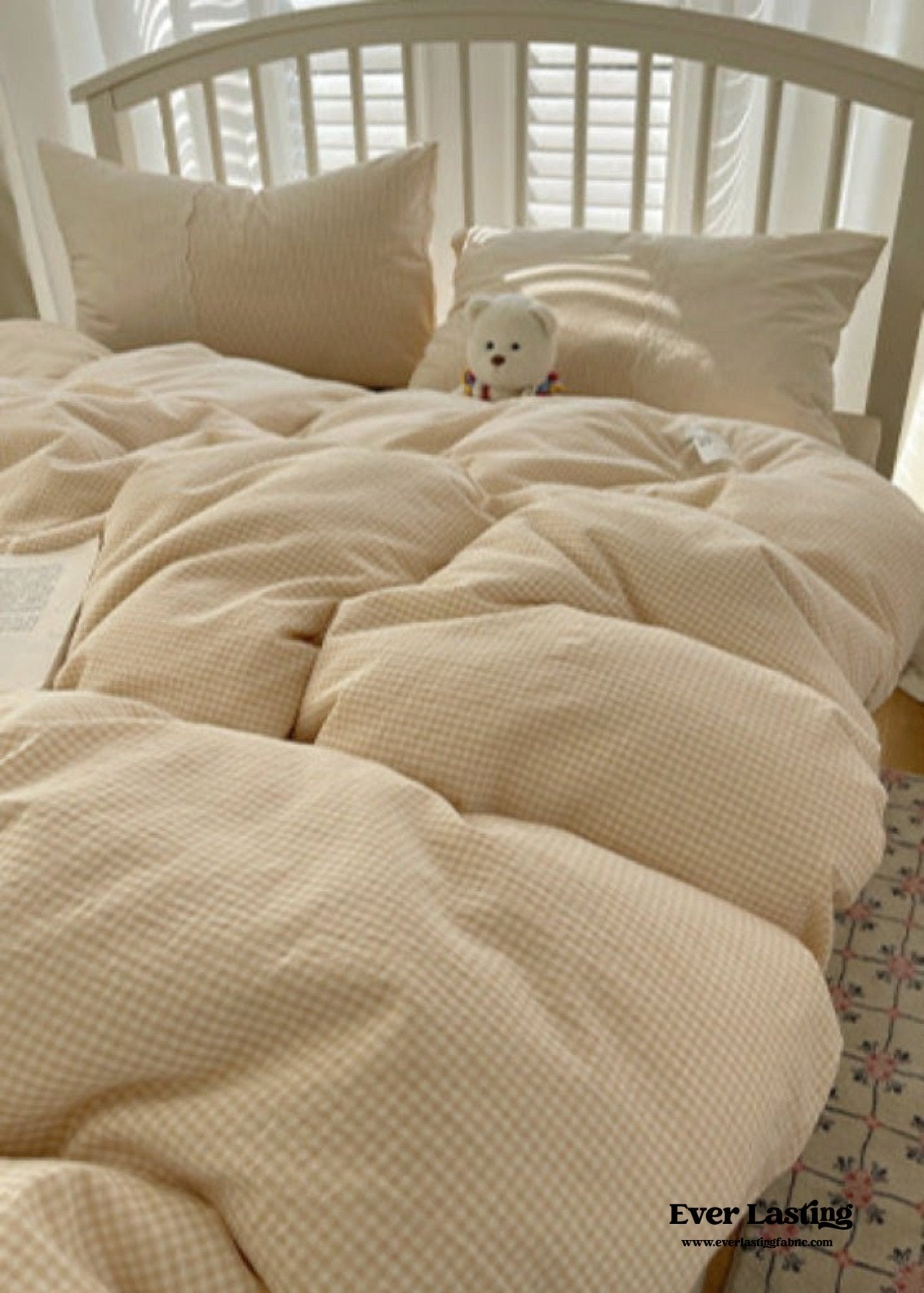 Sophia Gingham Lace Washed Cotton Bedding Set / Pink