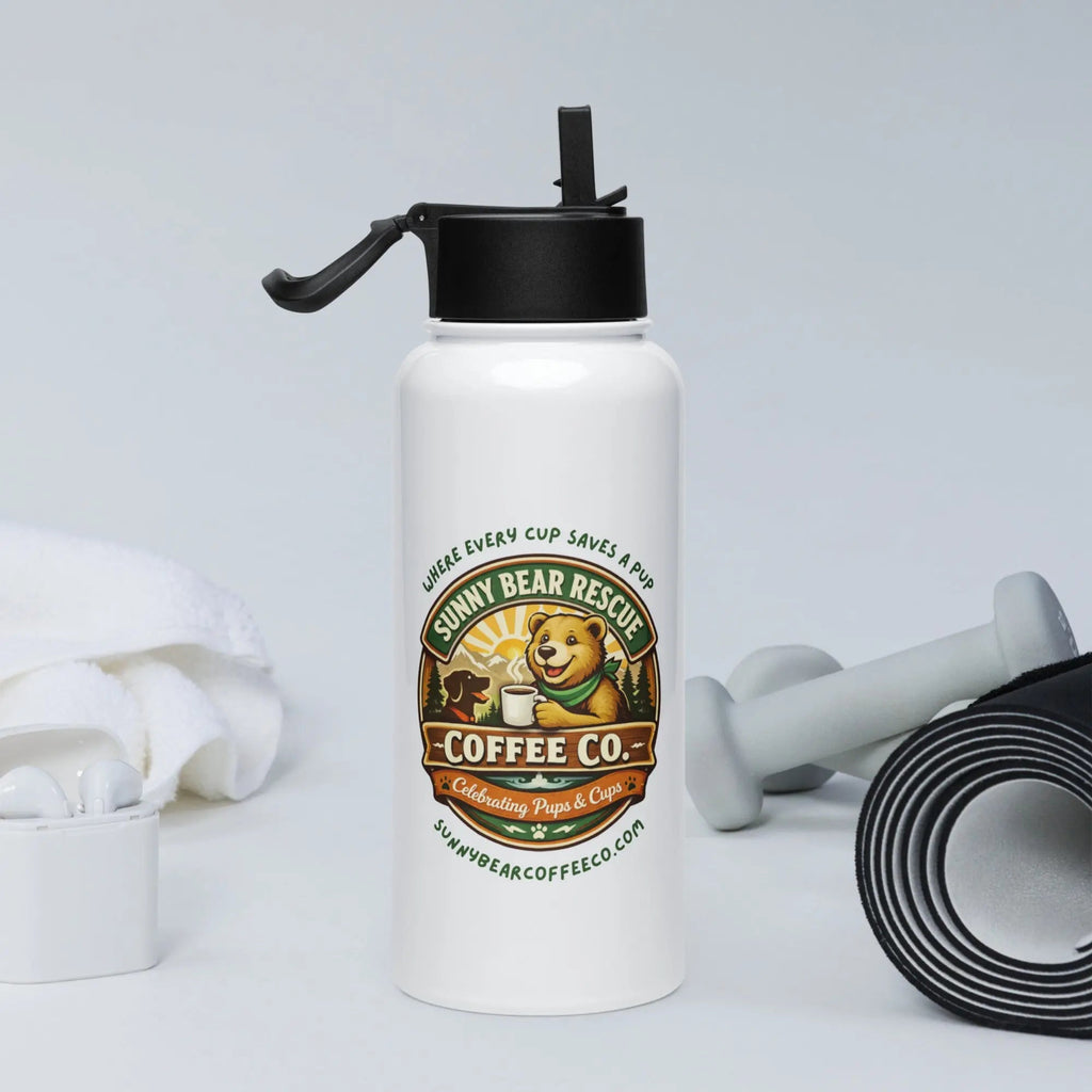 Stainless steel water bottle with a straw lid