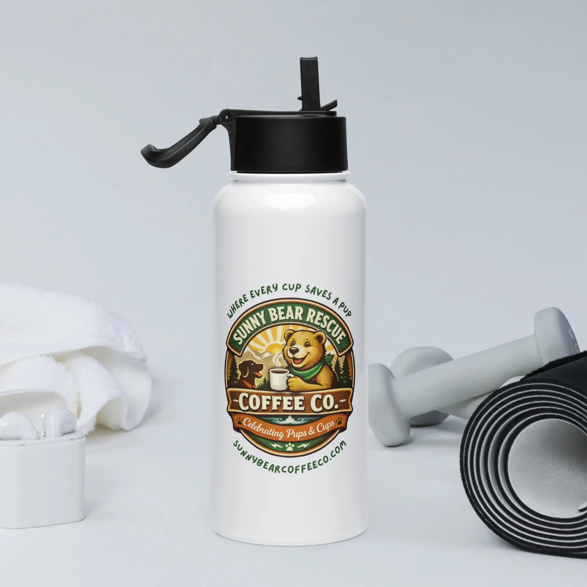Stainless steel water bottle with a straw lid