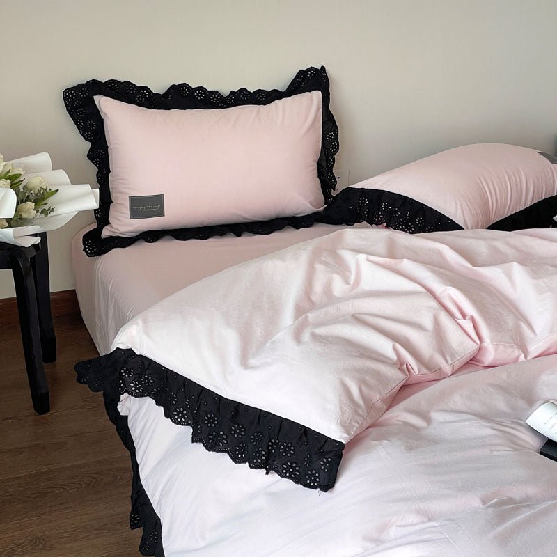 Strawberry Black Lace Ruffle Bedding Set