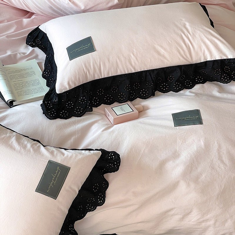Strawberry Black Lace Ruffle Bedding Set