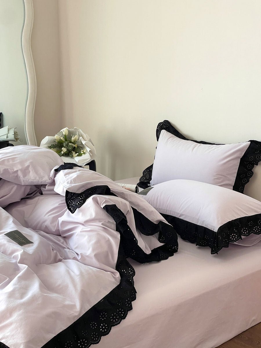 Strawberry Black Lace Ruffle Bedding Set