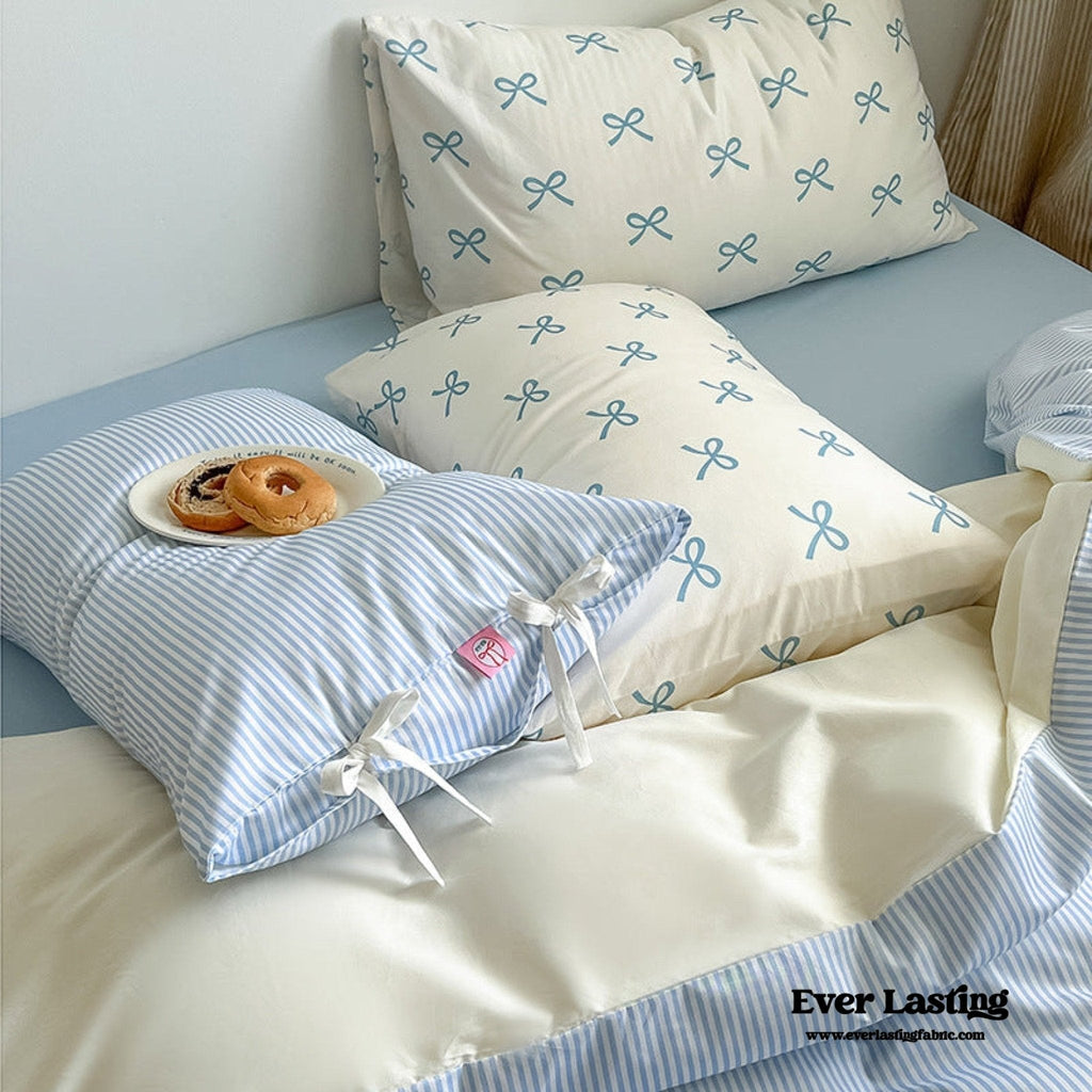 Sweet Bow Striped Bedding Set / Pink