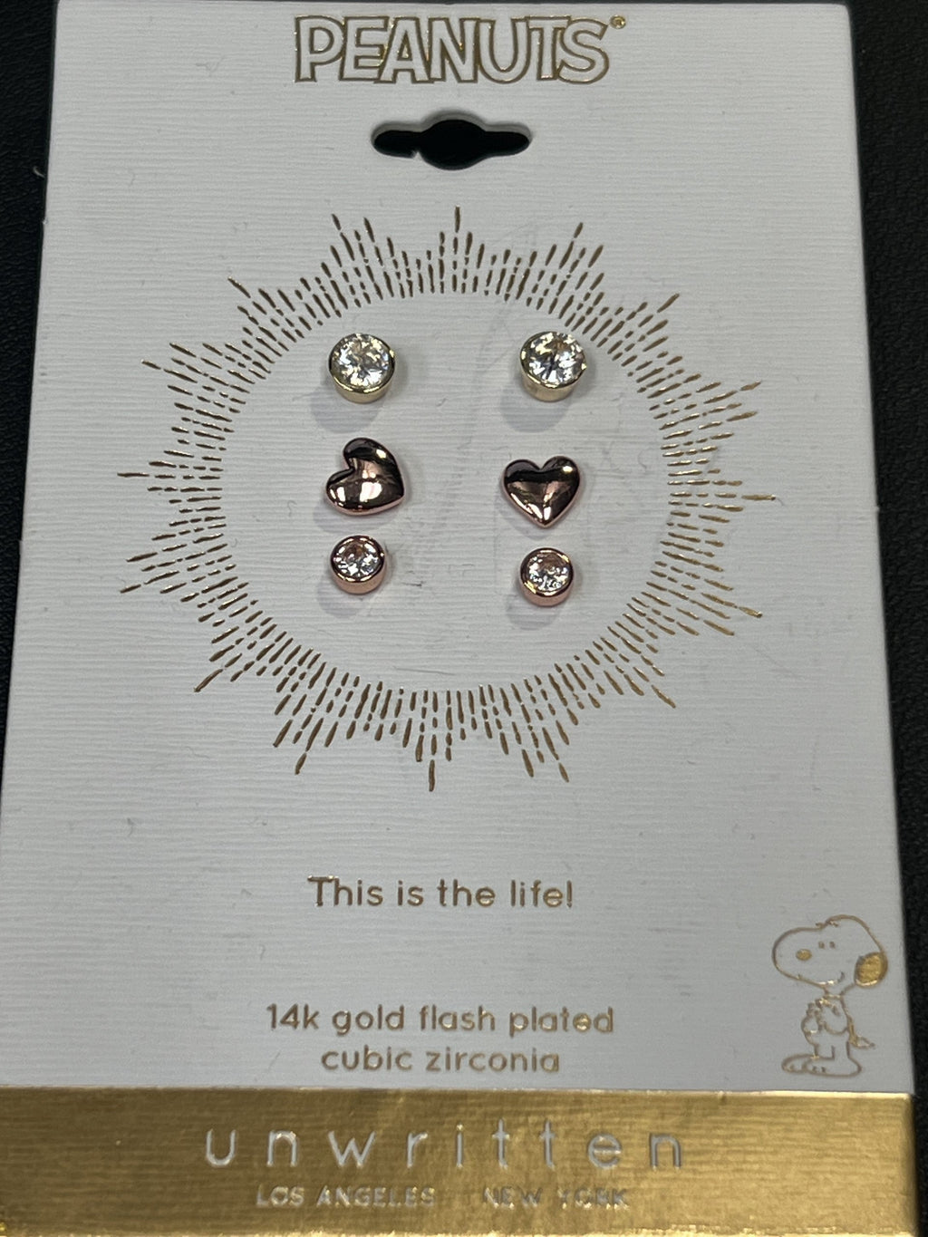 Unwritten Three Pair Silver Plated Earring Set with Rose Gold