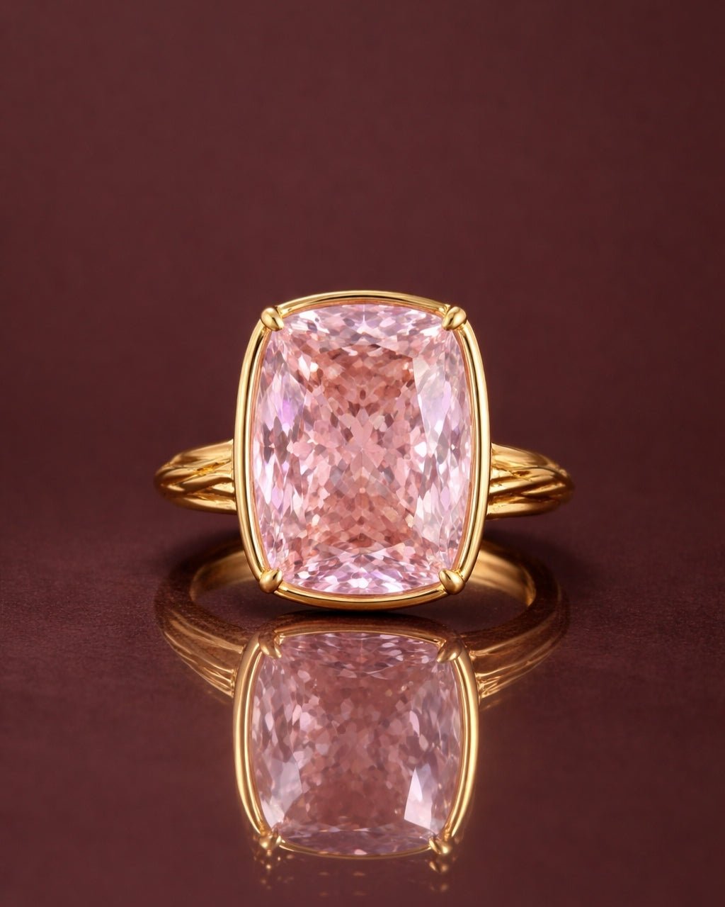Sterling Silver Elongated Cushion Pink Sapphire CZ Cocktail Ring