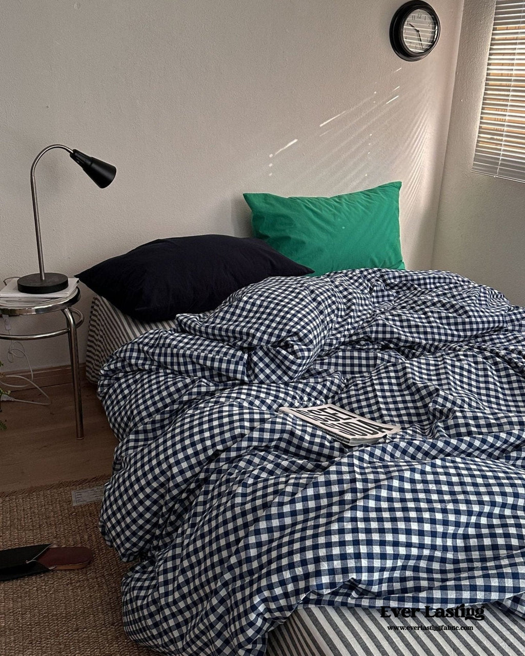 Vintage Deep Blue Gingham Bedding Set