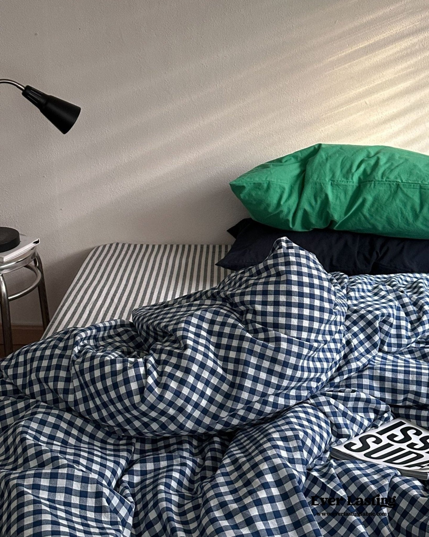 Vintage Deep Blue Gingham Bedding Set