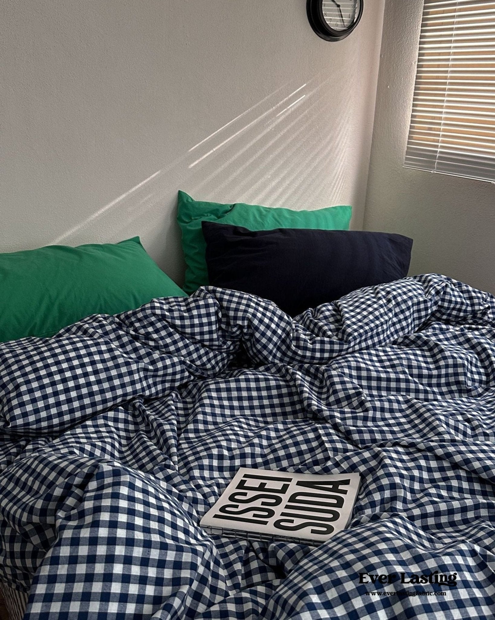 Vintage Deep Blue Gingham Bedding Set