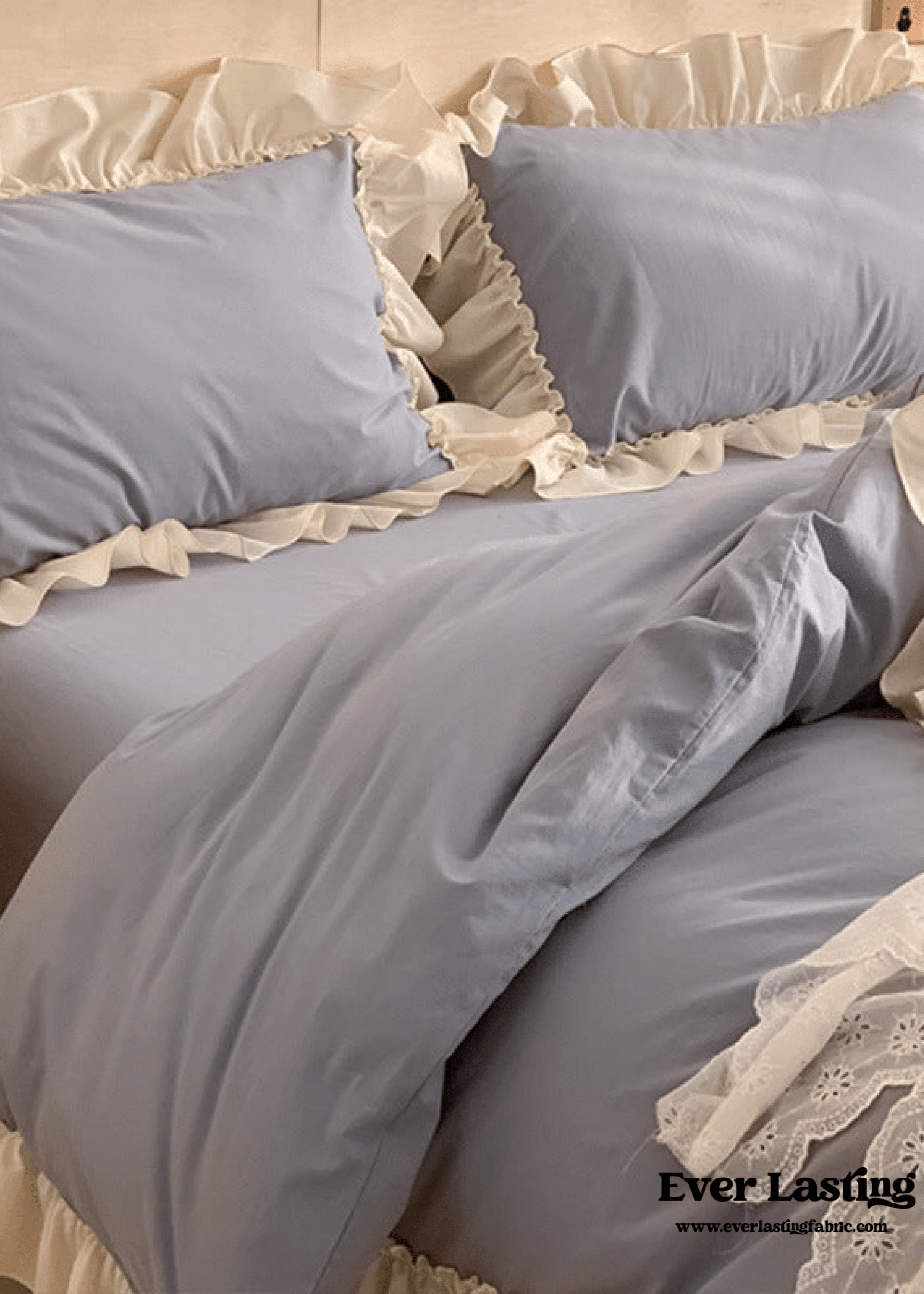 Vintage Earth Tone Large Ruffle Bedding Set / Royal Blue