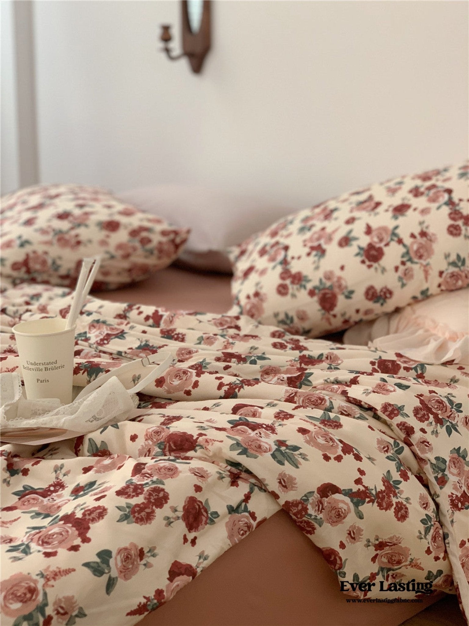 Vintage Floral Jersey Knit Bedding Set / Rust Pink