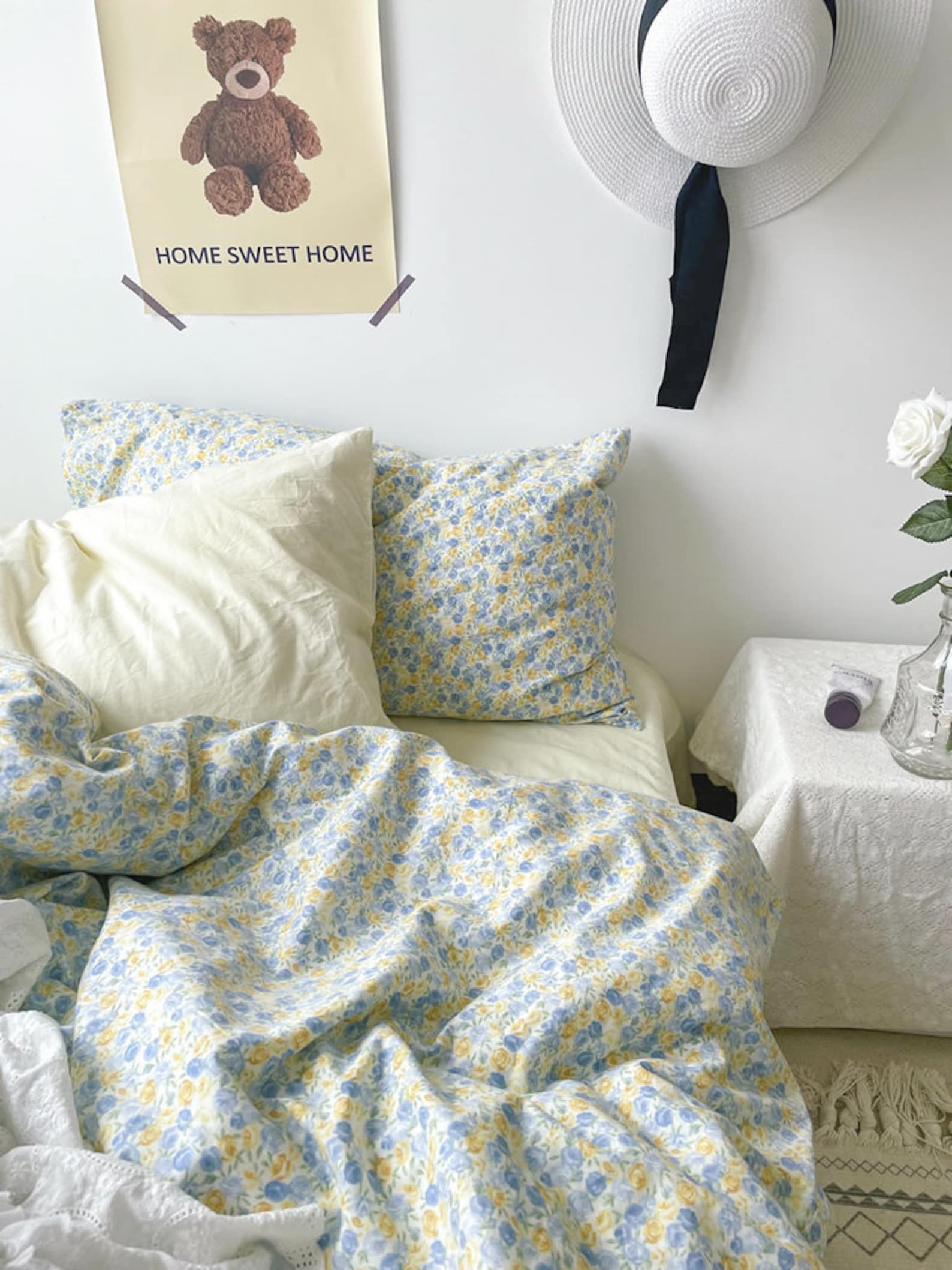 Vintage Inspired Floral Bedding Set / Brown + Beige