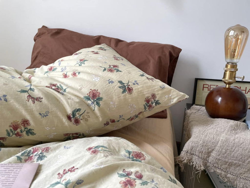 Vintage Inspired Floral Bedding Set / Brown + Beige